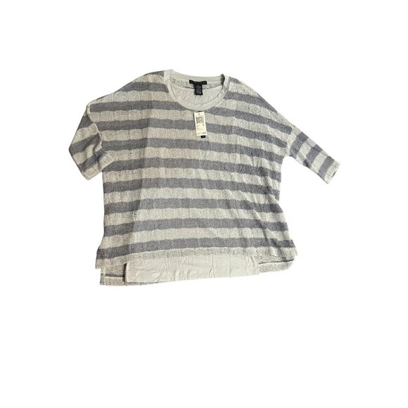 Grace Elements XS Gray & White Striped Knit Top With Layered Hem - Picture 1 of 8